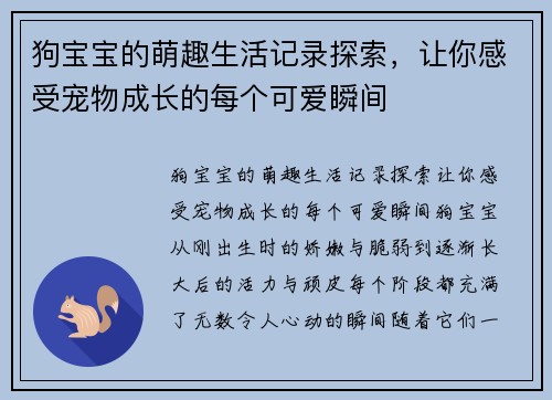 狗宝宝的萌趣生活记录探索，让你感受宠物成长的每个可爱瞬间